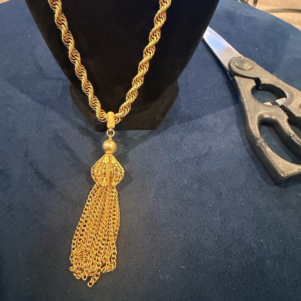 Monet Gold-Tone Braided Tassel Necklace with Faux Pearl
